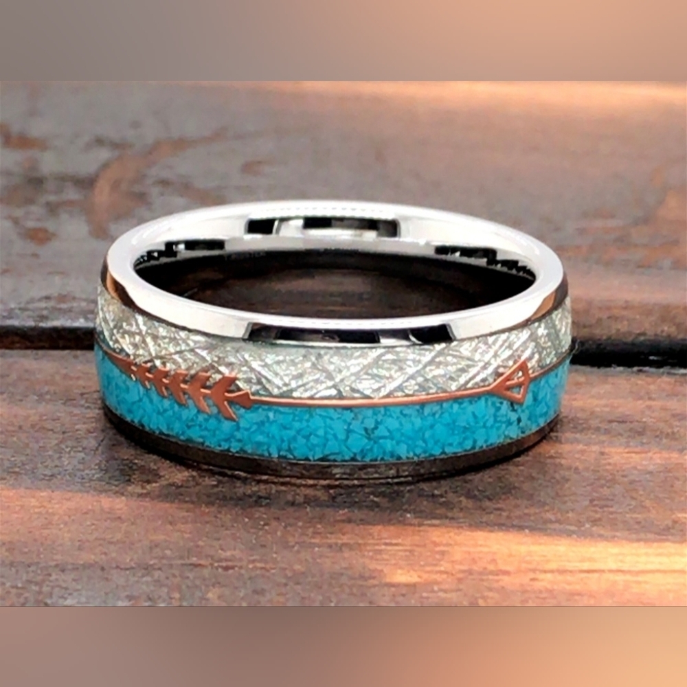 Brand New Turqouise 8mm Arrow Stainless Steel Ring Band.  Most Sizes…